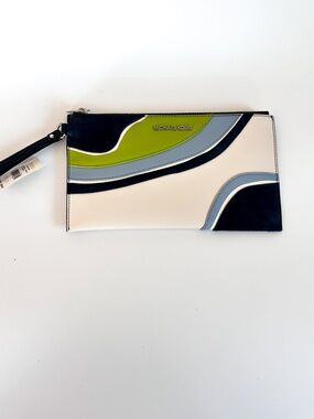 NEW WITH TAG MICHAEL KORS JET SET TRAVEL LARGE CLUTCH WRISTLET LEATHER  GRAPHIC
